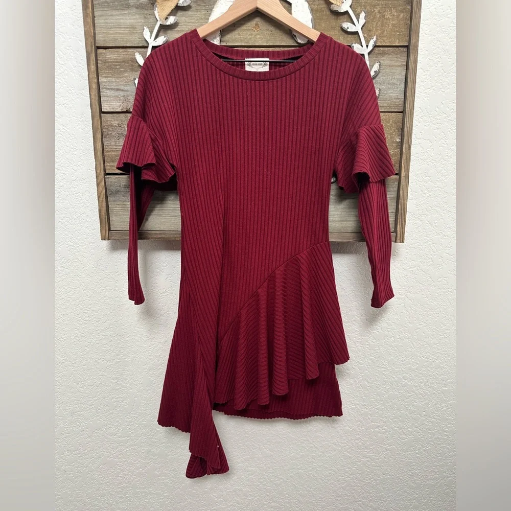 Joyfolie Mia Joy Deep Burgandy Red‎ Ribbed Stretch knit girls Dress size 12